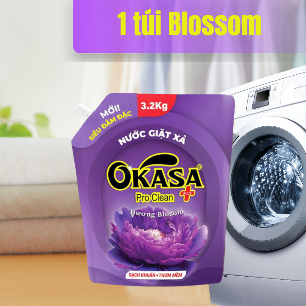 1 Bịch Nước Giặt Xả Okasa Pro Clean 3,2 Lít - Hương Blossom