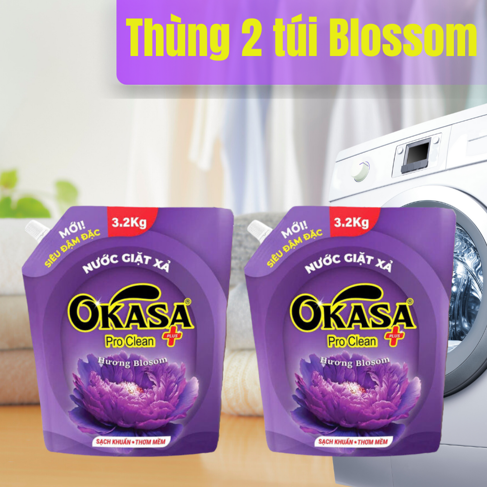 Combo 2 Bịch Nước Giặt Xả Okasa Pro Clean 3,2 Lít - Hương Blossom